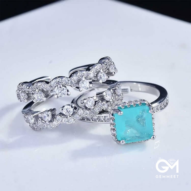 Paraiba Tourmaline 2 PCS Ring Set