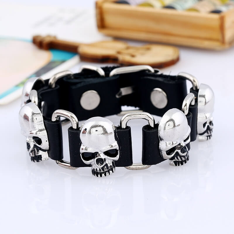 Personality Trend Punk Leather Bracelet Domineering Hip Hop Skull Leather Bracelet