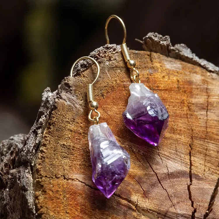 Irregular Natural Healing Amethyst Earrings