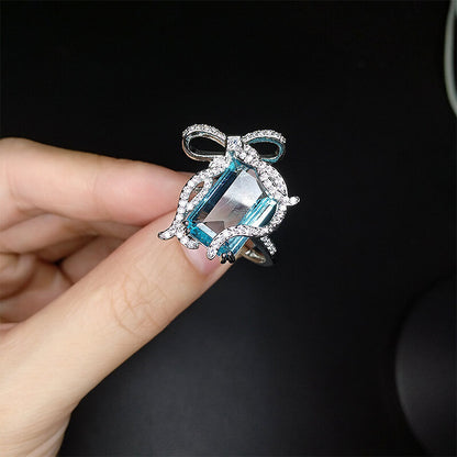 New Brilliant Imitation Aquamarine Bow Ring Fire Santa Maria Imitation Topazche Ring