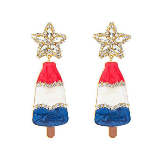 Christmas Trend New Alloy Inlaid Zircon Five-pointed Star Earrings Geometric Dripping Oil Christmas Tree Earrings