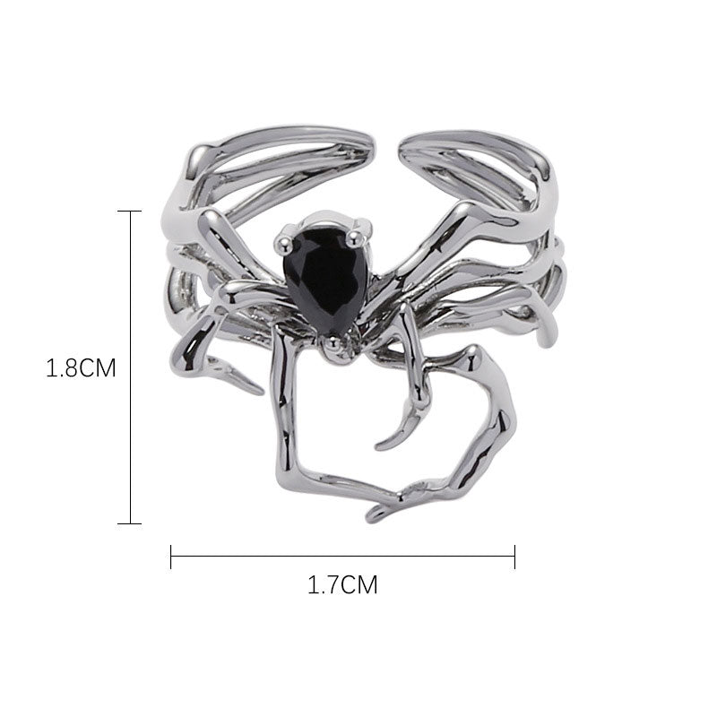 Metal Spider Inlaid with Black Zircon Cool Style Fashion Ring