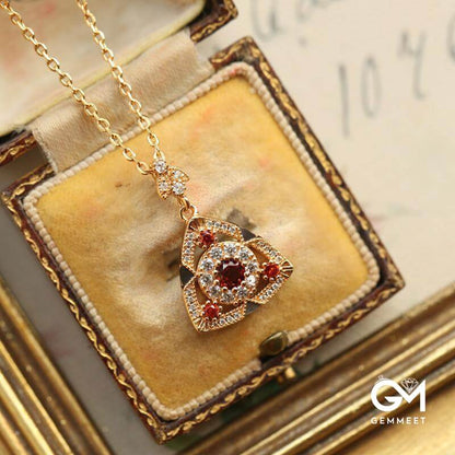 Triangle Vintage Red Garnet Gold Plated Necklace