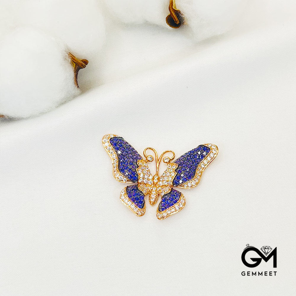 Golden Butterfly Shape Full Blue Stone Pendant