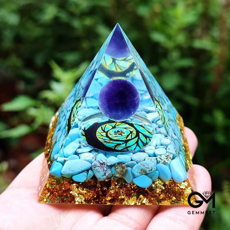 Turquoise With Amethyst Ball Orgone Pyramid