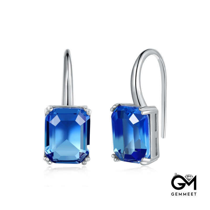 S925 Silver Simple Rectangular Blue Tourmaline Earrings