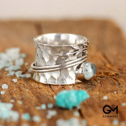 Aquamarine Leaf Spinner Ring