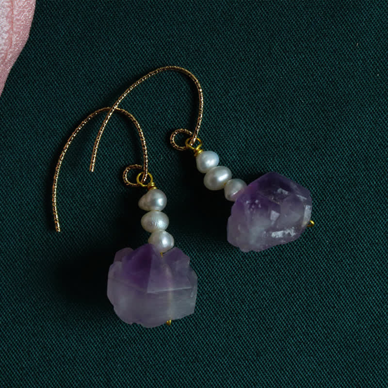 Natural Amethyst Healing Dangle Earrings