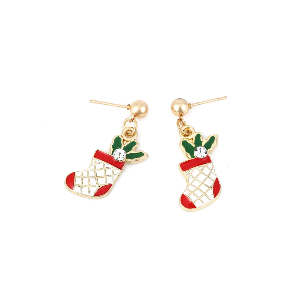 Christmas Boots Earrings Simple All-match Alloy Drop Oil Inlaid Zircon Christmas Socks Personality Cute Earrings