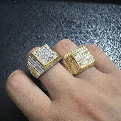 New Hip-hop HIPHOP Ring Titanium Steel Gold-plated Inlaid Zircon Persian Zoroastrian Men's Ring