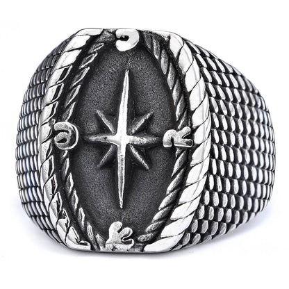 Titanium Steel Men's Compass Totem Ring