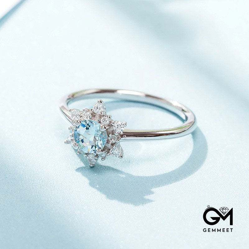 White Gold Aquamarine Snow Ring