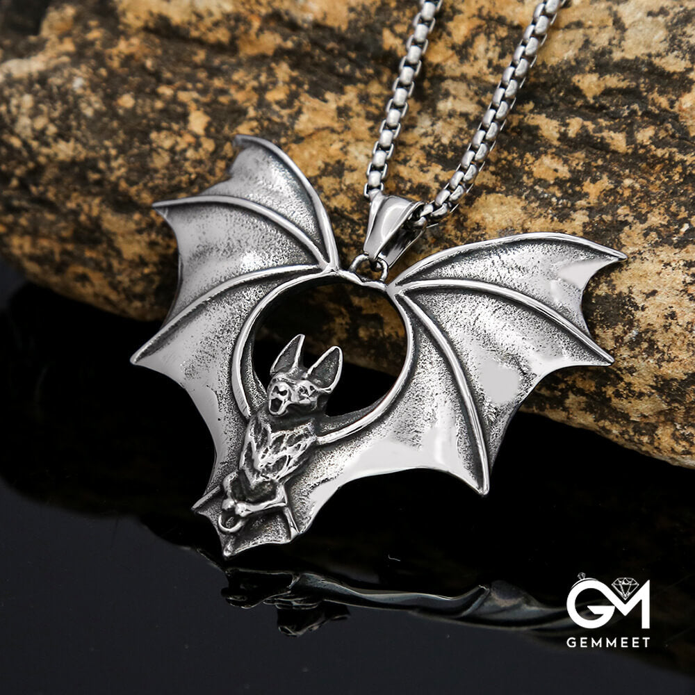 Punk Stainless Steel Vintage Bat Pendant Necklace