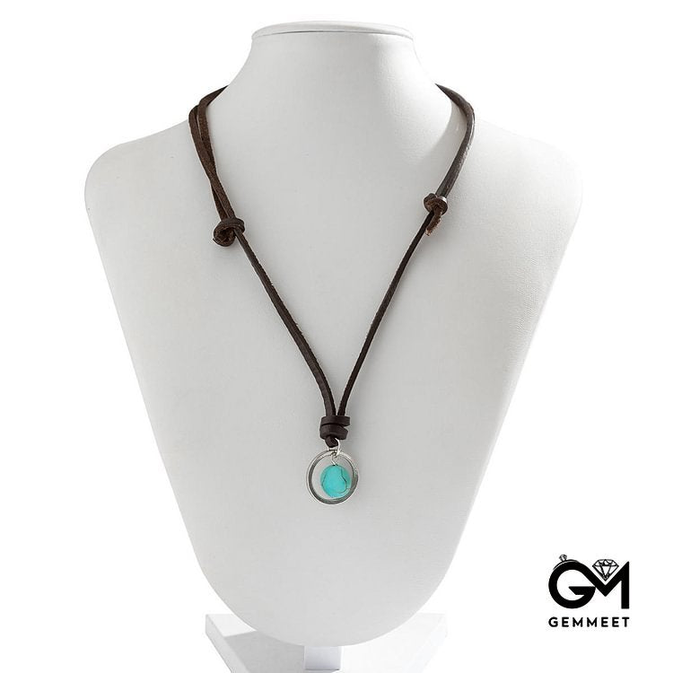 Men's Retro Turquoise Leather Necklace