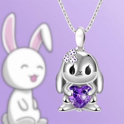 Cute Bunny Heart Shaped Purple Crystal Necklace Price