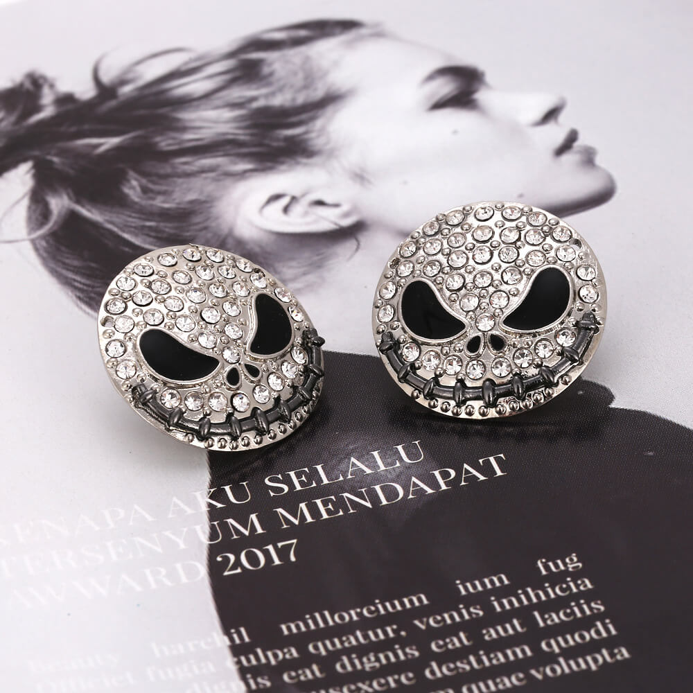 Halloween Exaggerated Punk Earrings Zircon Ghost Face Retro Ghost Stud Earrings