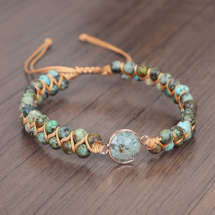 Braided Double Stone Wrap African Turquoise Handmade Bracelet