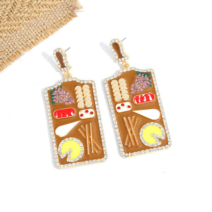 Inlaid Zircon Cartoon Snack Oil Dripping Earrings