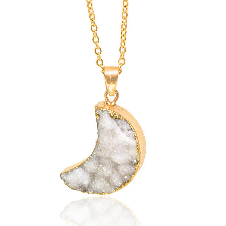 Natural Crystal Crescent Moon Necklace