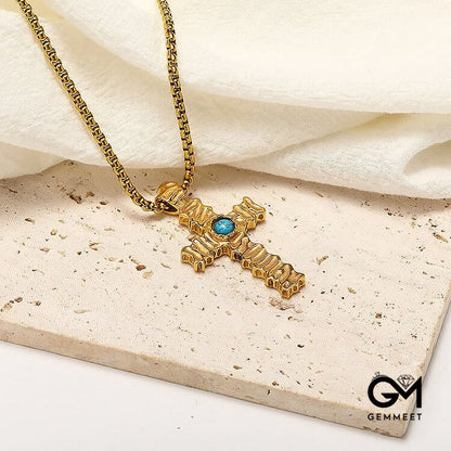 Turquoise Cross Pendant Titanium Steel Necklace