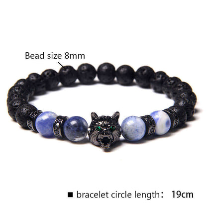 Blue Lace Agate Wolf Bracelet