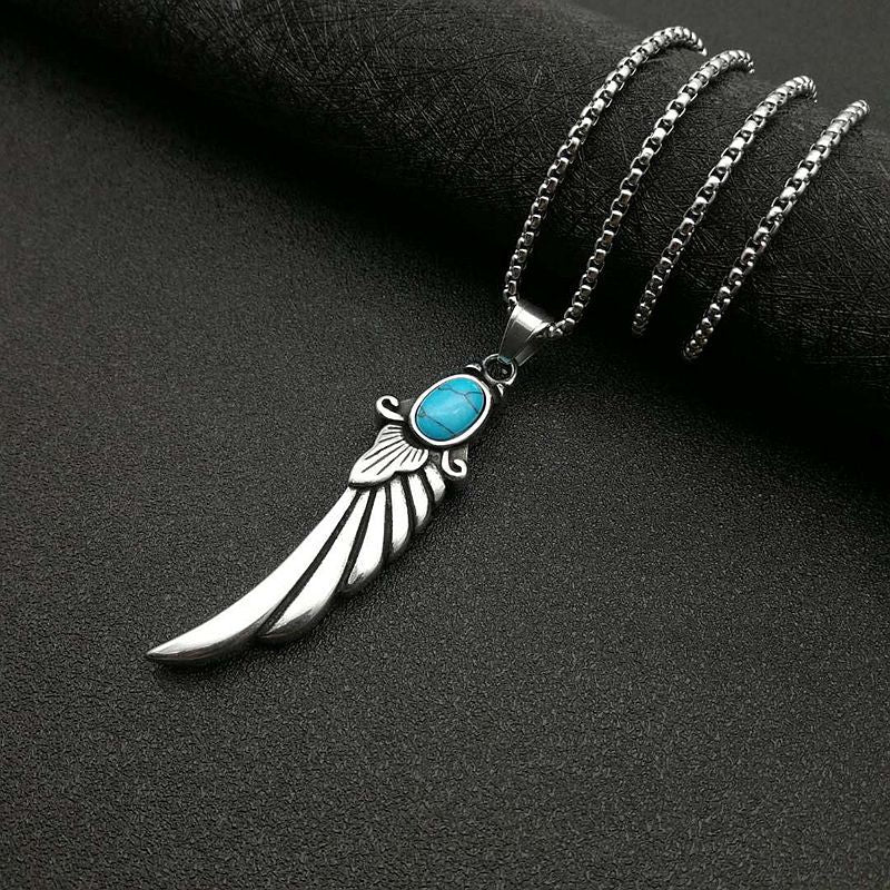 Punk Vintage Jewelry Polished Turquoise Feather Wings Pendant