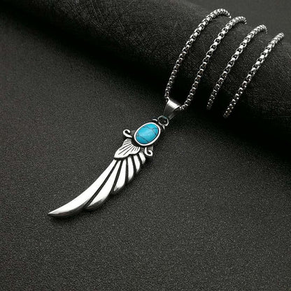 Punk Vintage Jewelry Polished Turquoise Feather Wings Pendant