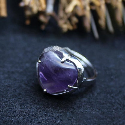 Natural Stone Crystal Heart Ring