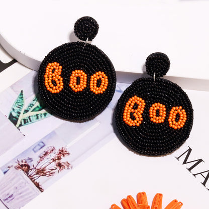 Halloween Handmade Rice Beads Round Letter BOO Funny Earrings