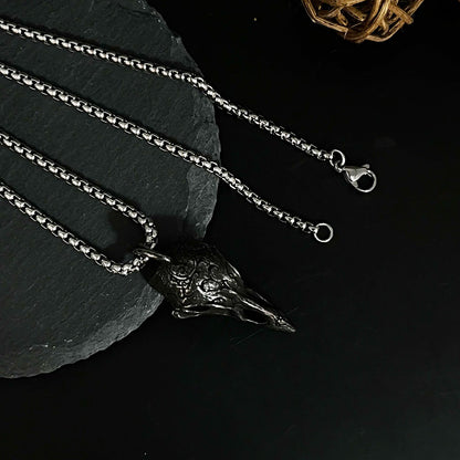 Vintage Viking Raven Crow Skull Necklace