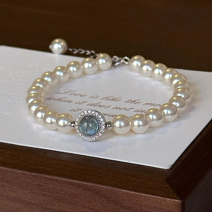 Luxury Aquamarine Pearl Beaded Bracelet