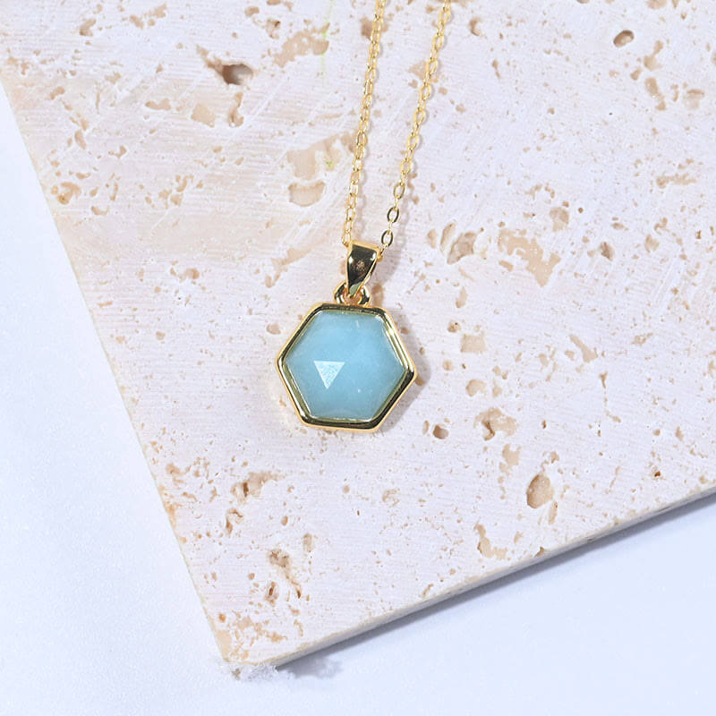 Gold Wire Natural Hexagon Gemstone Necklace