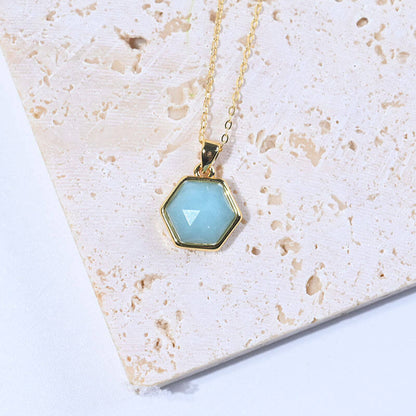 Gold Wire Natural Hexagon Gemstone Necklace