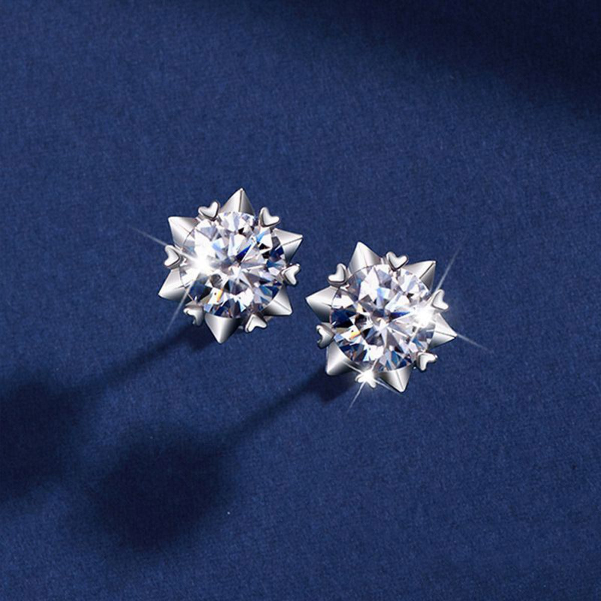 White Gold Hexagram Full Stones Moissanite Stud Earrings