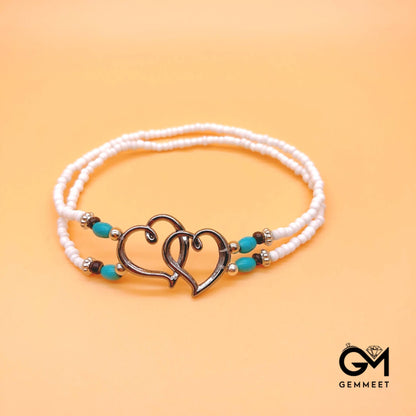 Bead Love Heart To Heart Turquoise Double Anklet