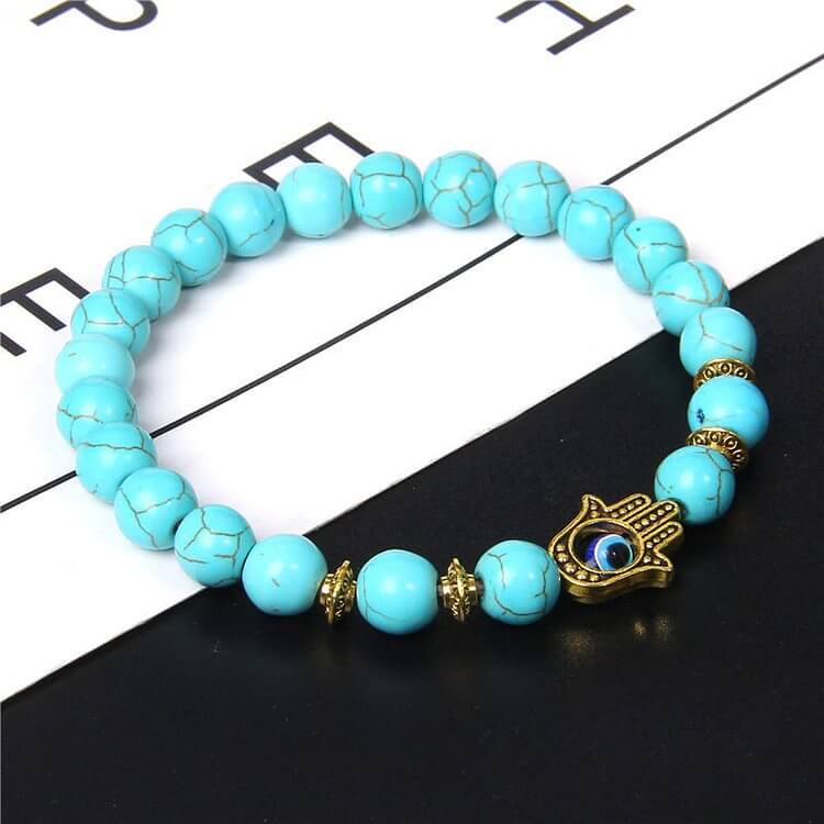 "Ward Off Negativity" Men's Evil Eye Hamsa Natural Bead Bracelet