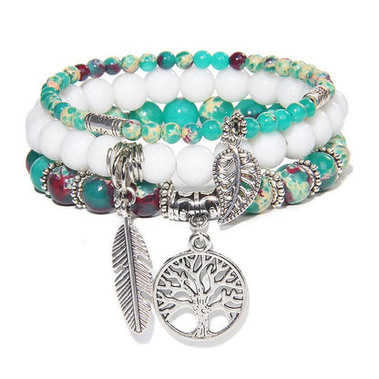 Green Shoushan Stone Tree Of Life 3 Pieces Bracelet Set