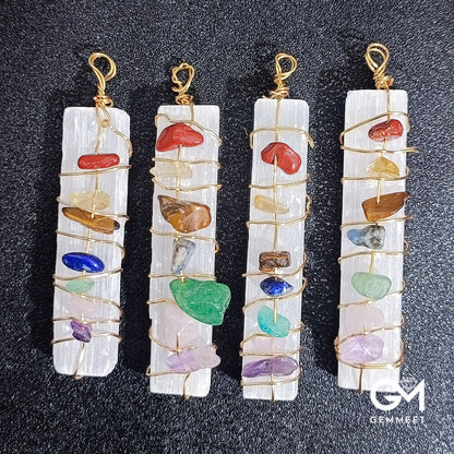 Moroccan Plaster Tied String Multicolored Stone Pendant