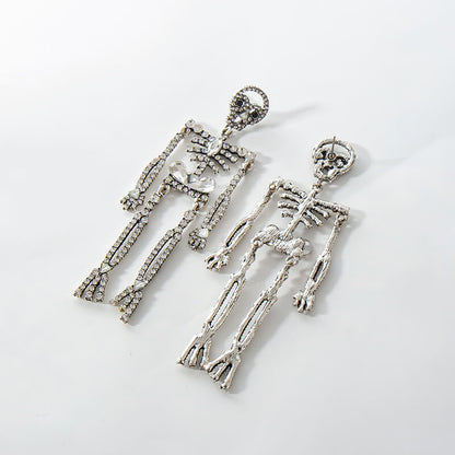 Halloween Eel Zircon Skull Earrings Retro Halloween Funny Skeleton Earrings Long Stud Earrings