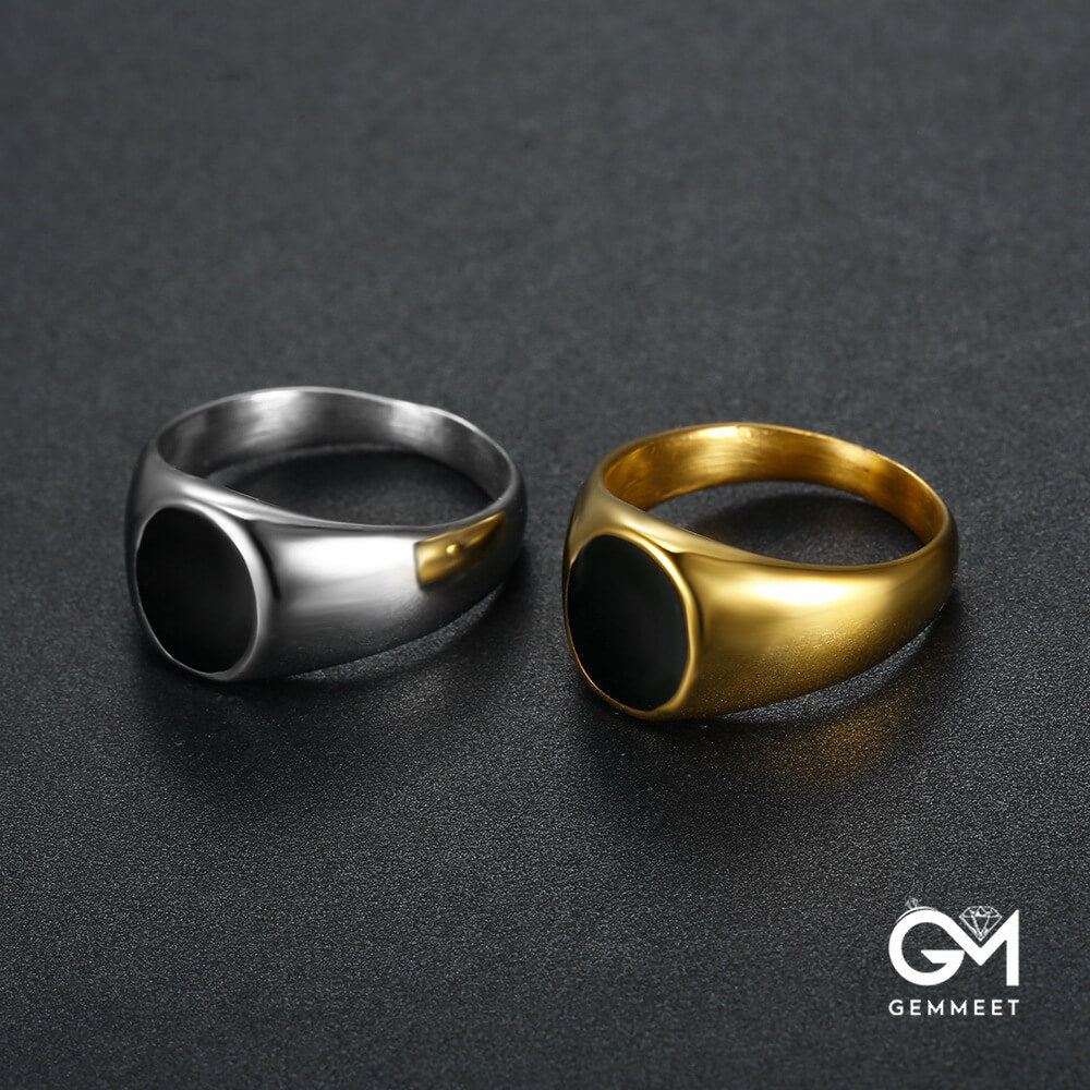 Titanium Steel Character Vinyl Zircon Gold Drop Ring