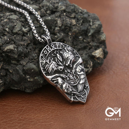 Stainless Steel Viking Vintage Double Wolf Necklace