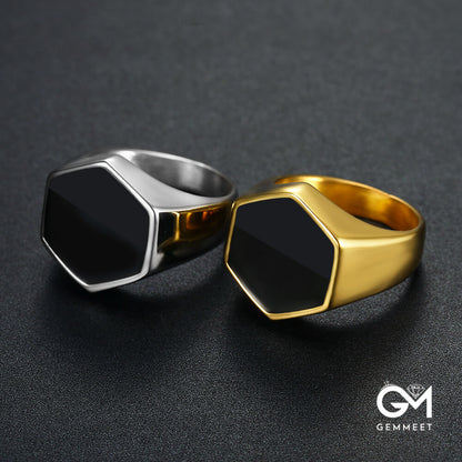 Stainless Steel Glossy Black Drop Gel Ring for Men