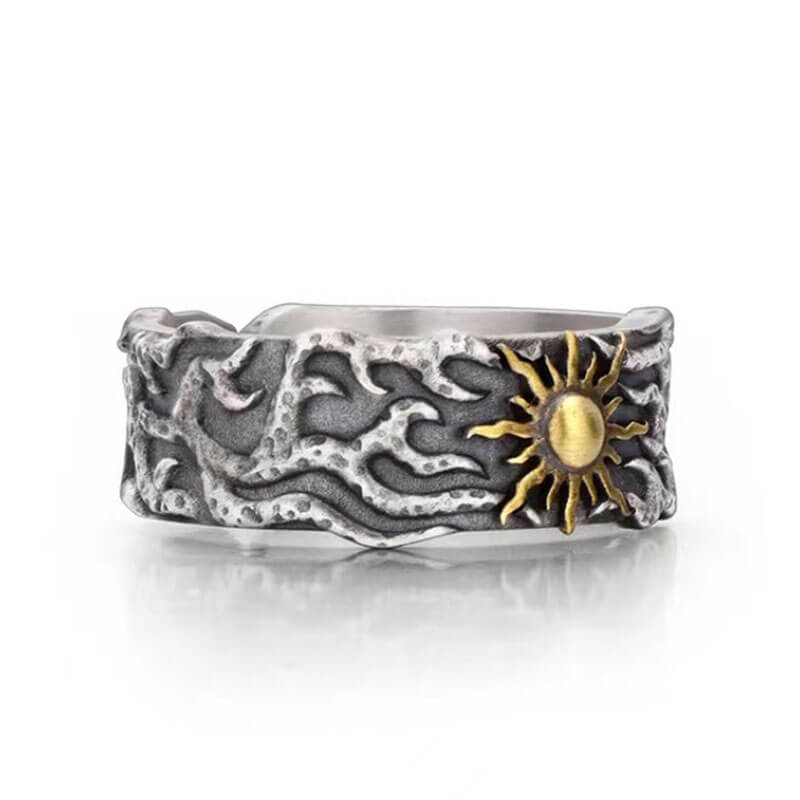 Men's Retro Sun Flame Totem Adjustable Ring