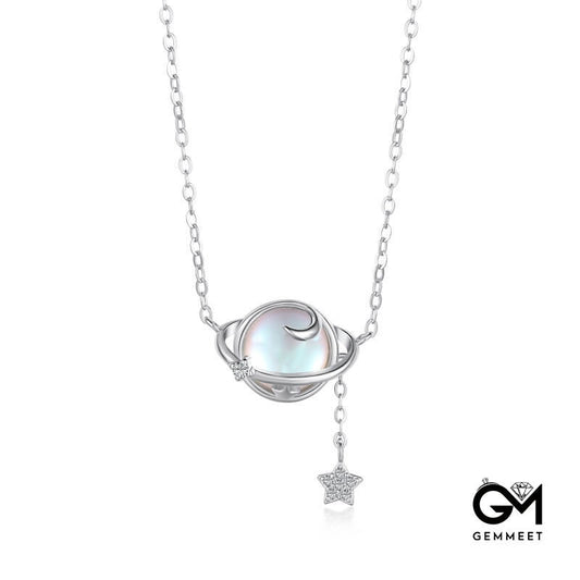 S925 Sterling Silver Planet Moonstone Necklace