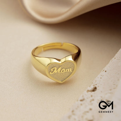 S925 Sterling Silver Love MOM Adjustable Ring