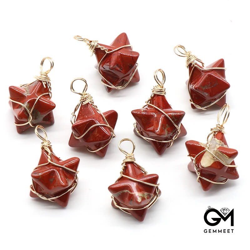 Merkaba Red Jasper  Crystal Agate Stone Hexagram Pendant