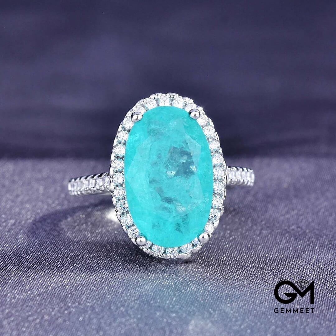 Large Oval Paraiba Tourmaline Adjustable Engagement Ring