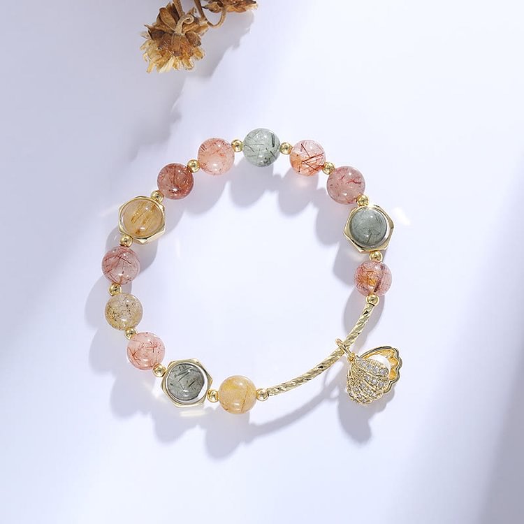 Colorful Rutilated Quartz Beaded Shell Pendant Bracelet