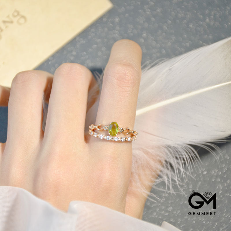 Luxury Green and White Zircon Gold Plated Ring