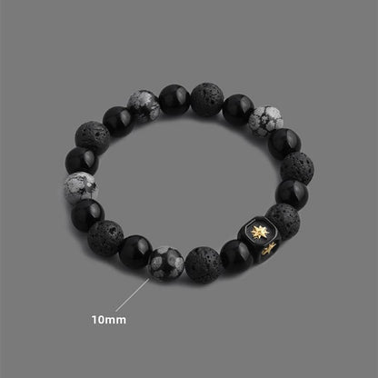 Black Onyx Snowflake Obsidian Lava Stone Beaded Men's Bracelet